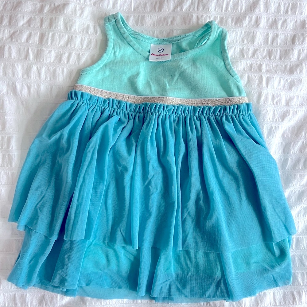 Hanna Andersson Turquoise tulle baby dress 3-6 months 60cm flowy pretty